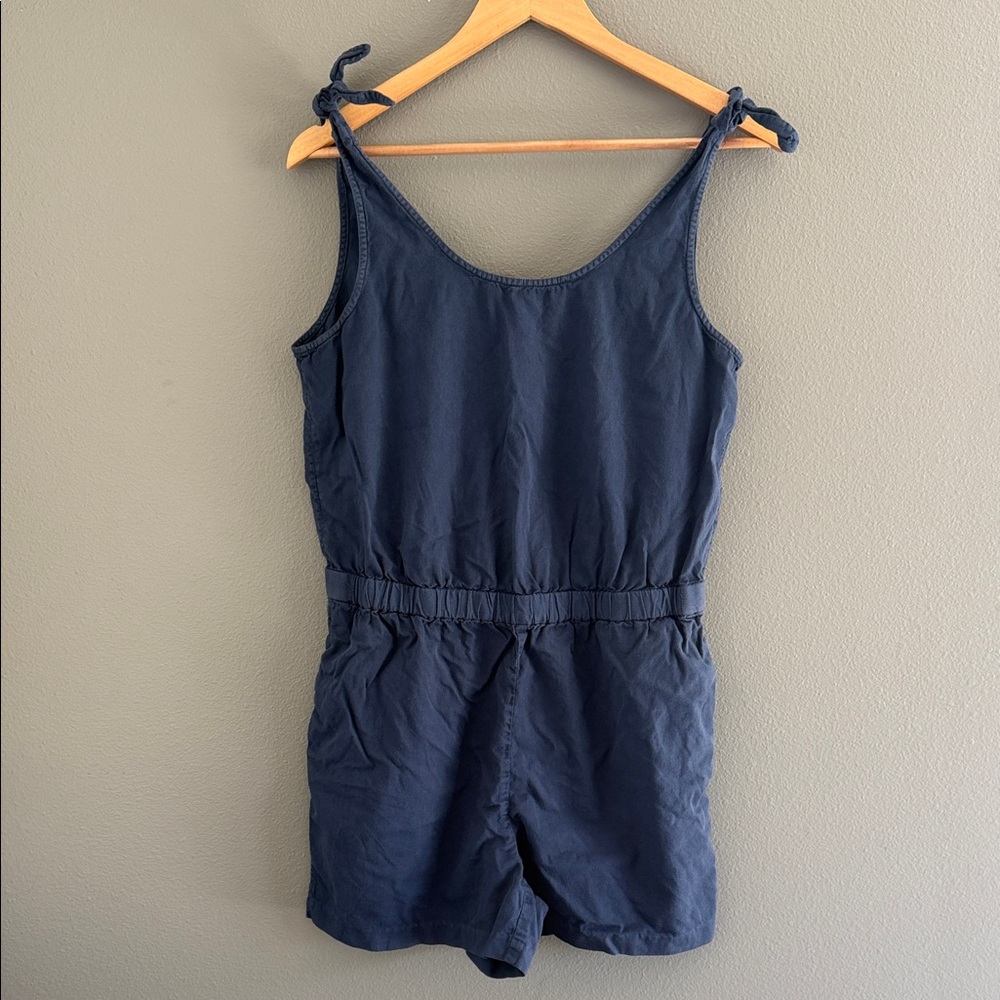 Madewell Navy Blue Tie-Shoulder Cotton Romper